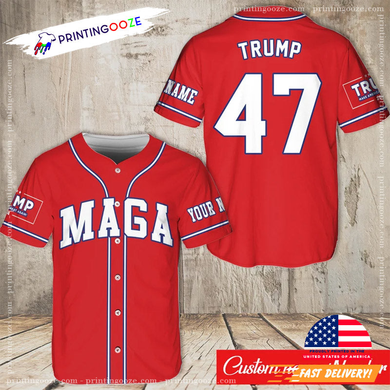 Customized MAGA President Trump 2024 Red Baseball Jersey baseball jersey product view 1