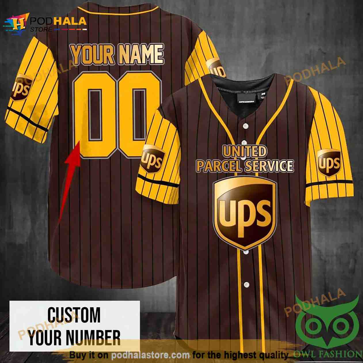 Customized Parcel Brown 3D Baseball Jersey Shirt baseball jersey product view 1