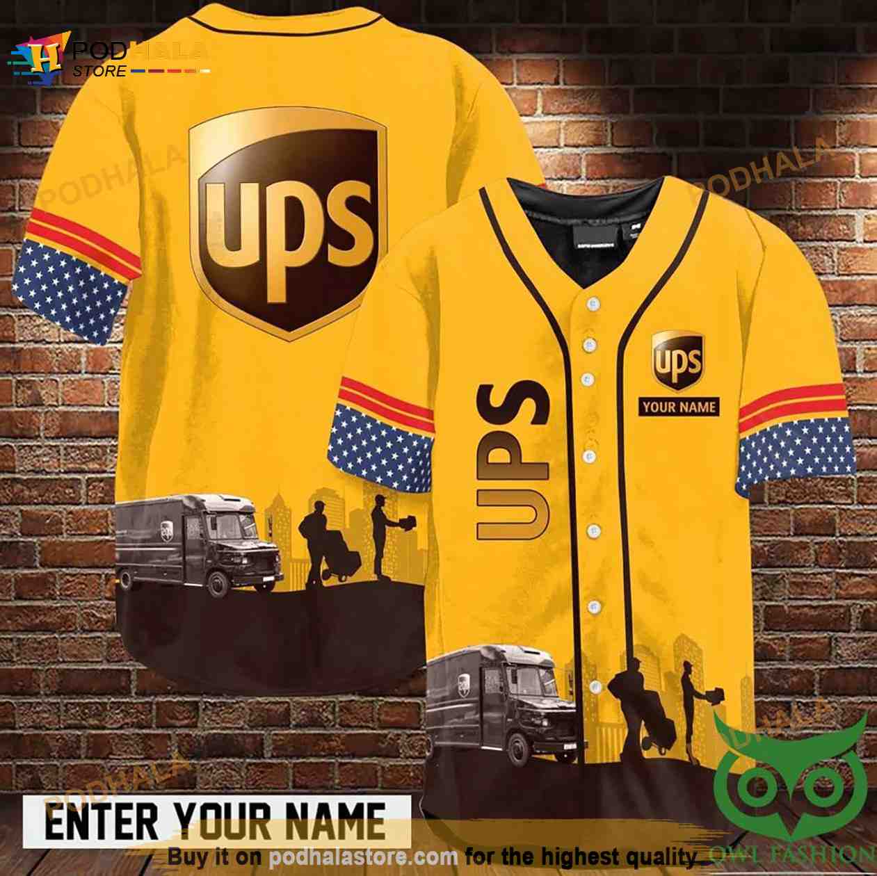 Customized Parcel Yellow 3D Baseball Jersey Shirt baseball jersey product view 1