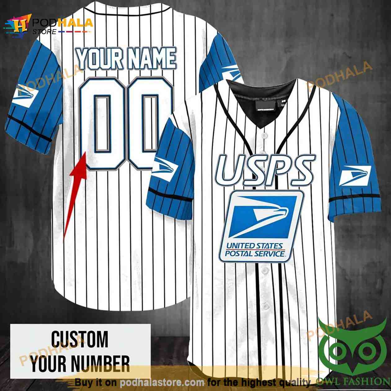 Customized Postal Blue 3D Baseball Jersey Shirt baseball jersey product view 1