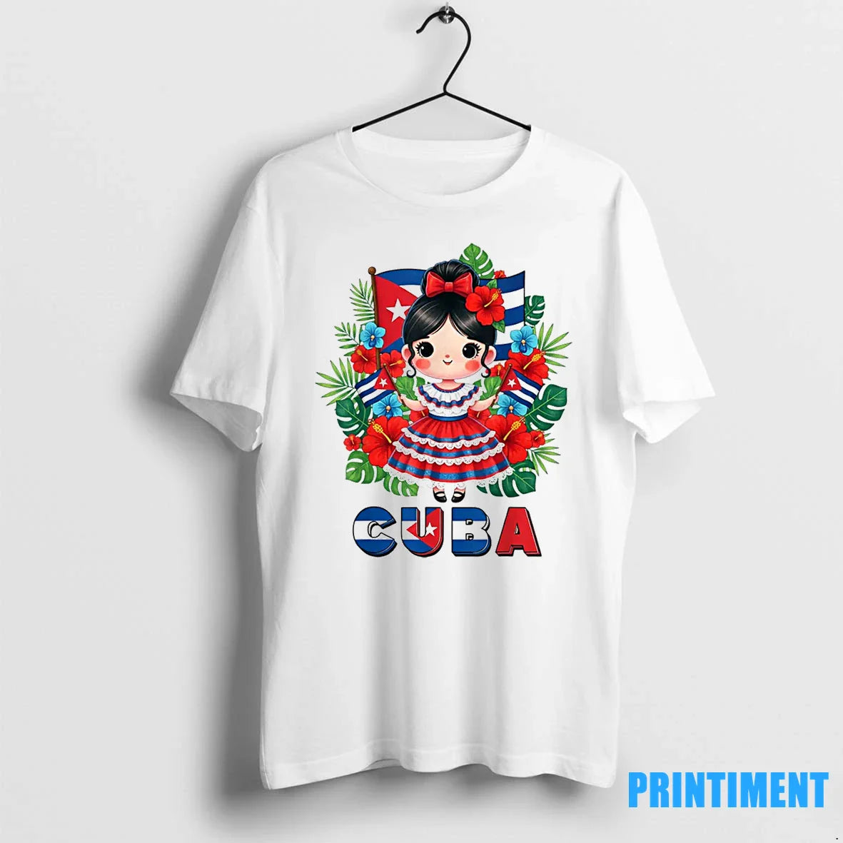 Cute Cuba Cuban Girl Traditional Dress Tropical Flowers Tshirts Sweater Unisex T-shirt, Sweatshirt, Hoodie, Long Sleeve Tee - T-Shirt, Sweatshirt, Hoodie