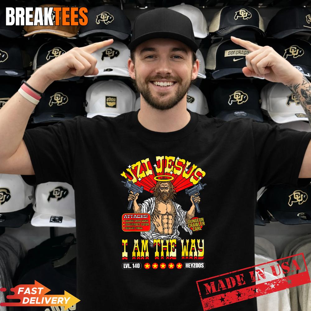 DCC Uzi Jesus I Am The Way Character Stats RPG Books Shirt Unisex T-shirt, Sweatshirt, Hoodie, Long Sleeve Tee - T-Shirt, Sweatshirt, Hoodie