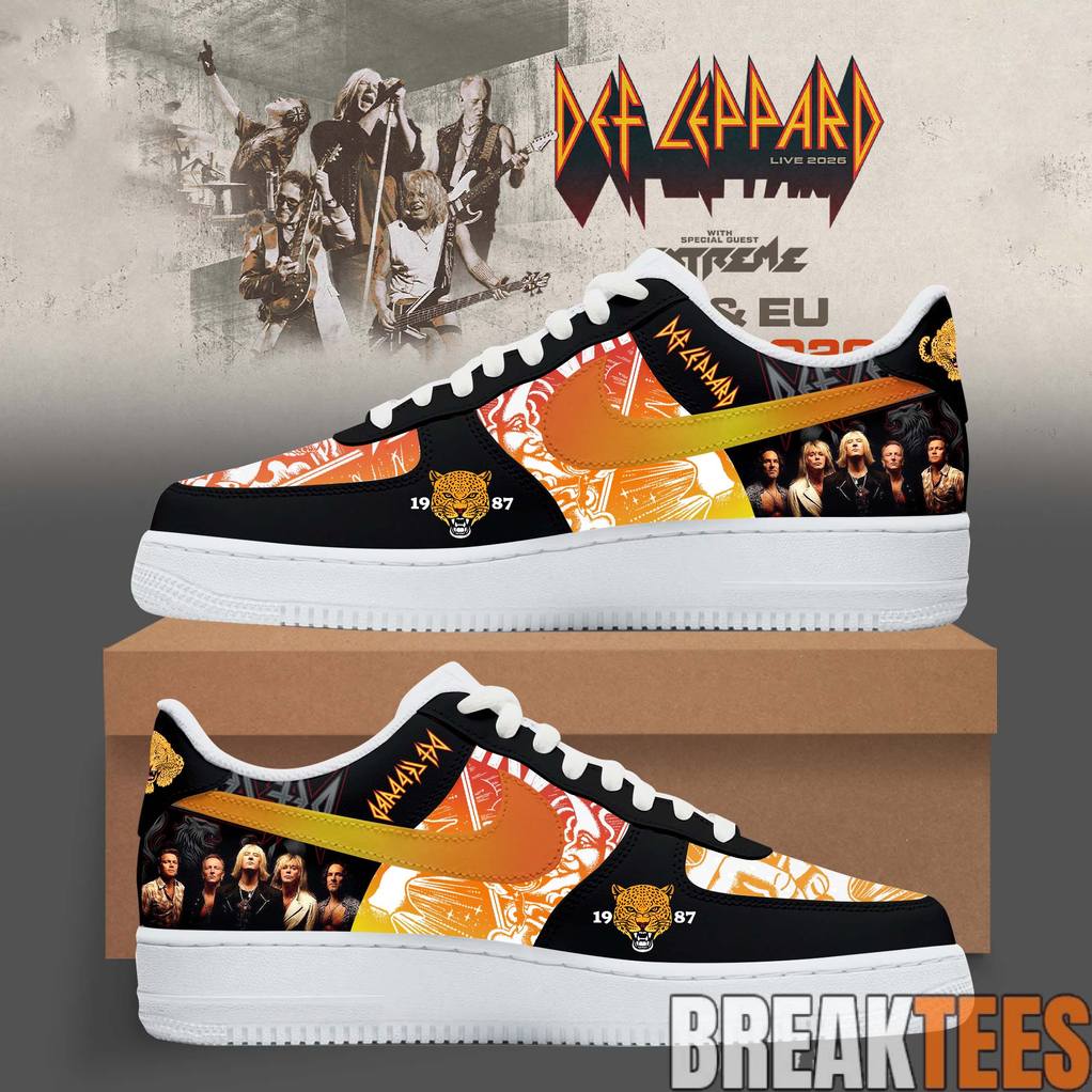 DEF LEPPARD Pyromania Strike Extreme Tour 2026 Custom Air Force 1 Unisex T-shirt, Sweatshirt, Hoodie, Long Sleeve Tee - T-Shirt, Sweatshirt, Hoodie