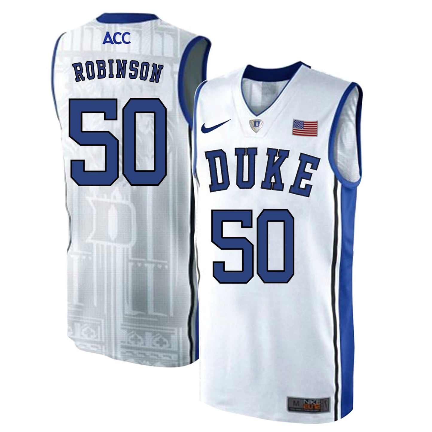 DUKE Justin Robinson 50 White Elite College Football Jersey football jersey product view 1