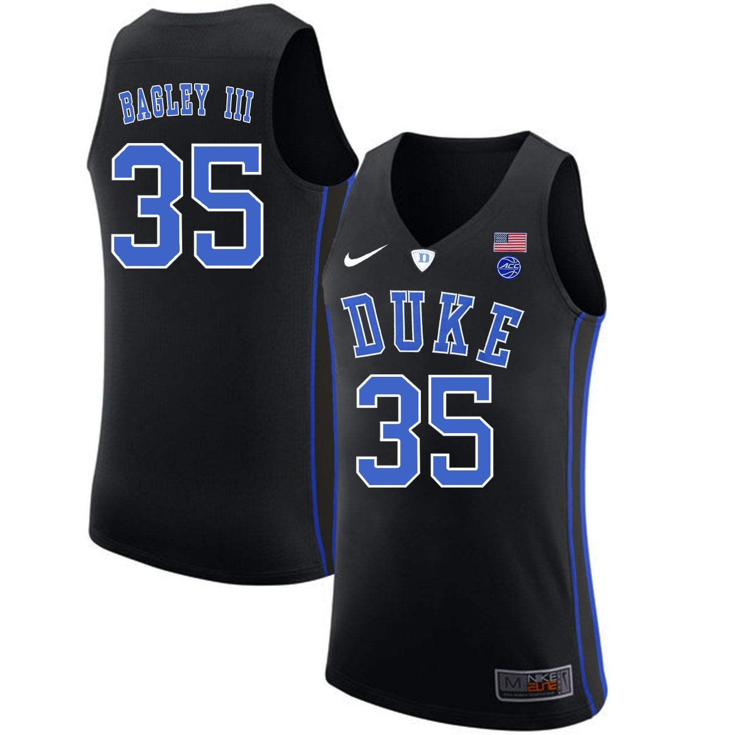 DUKE Marvin Bagley III 35 Black College Football Jersey football jersey product view 1