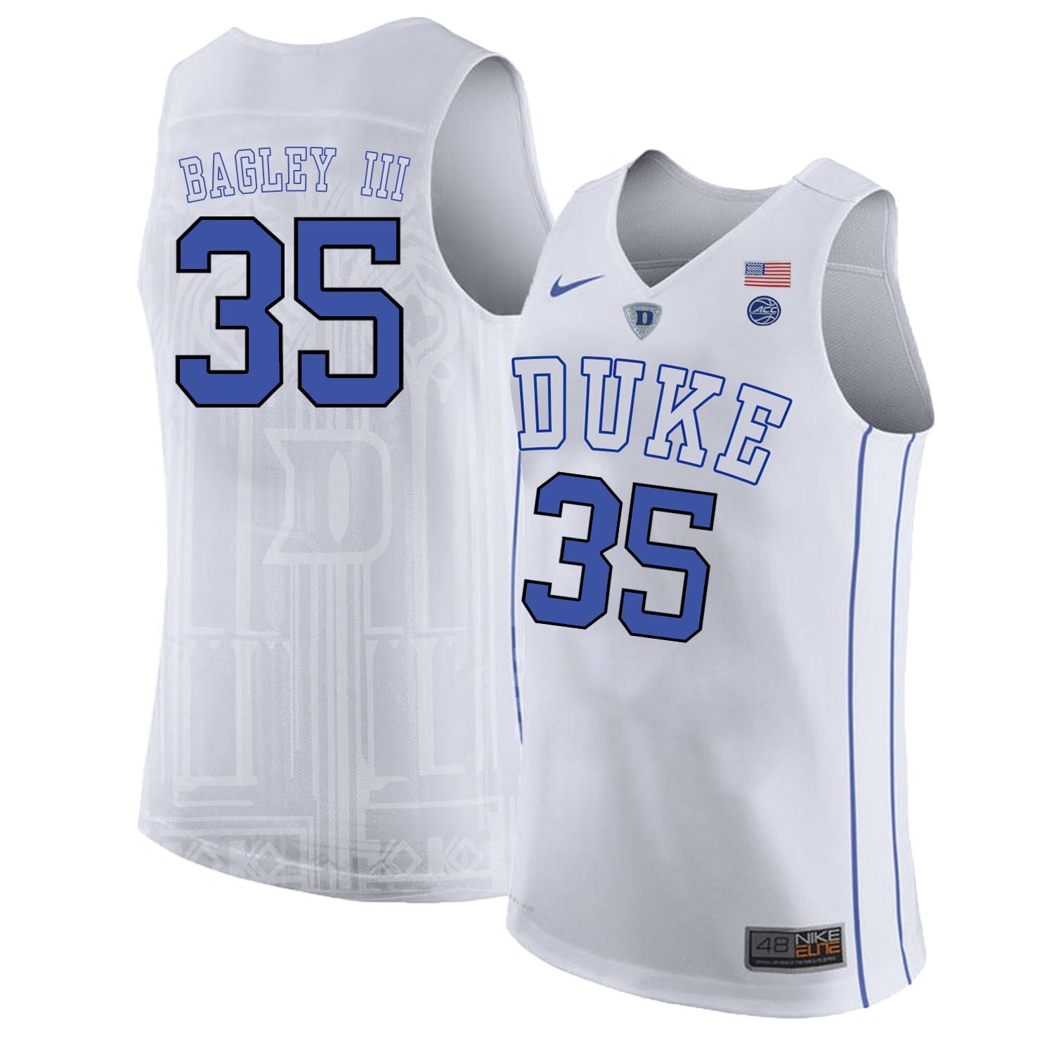 DUKE Marvin Bagley III 35 White College Football Jersey football jersey product view 1