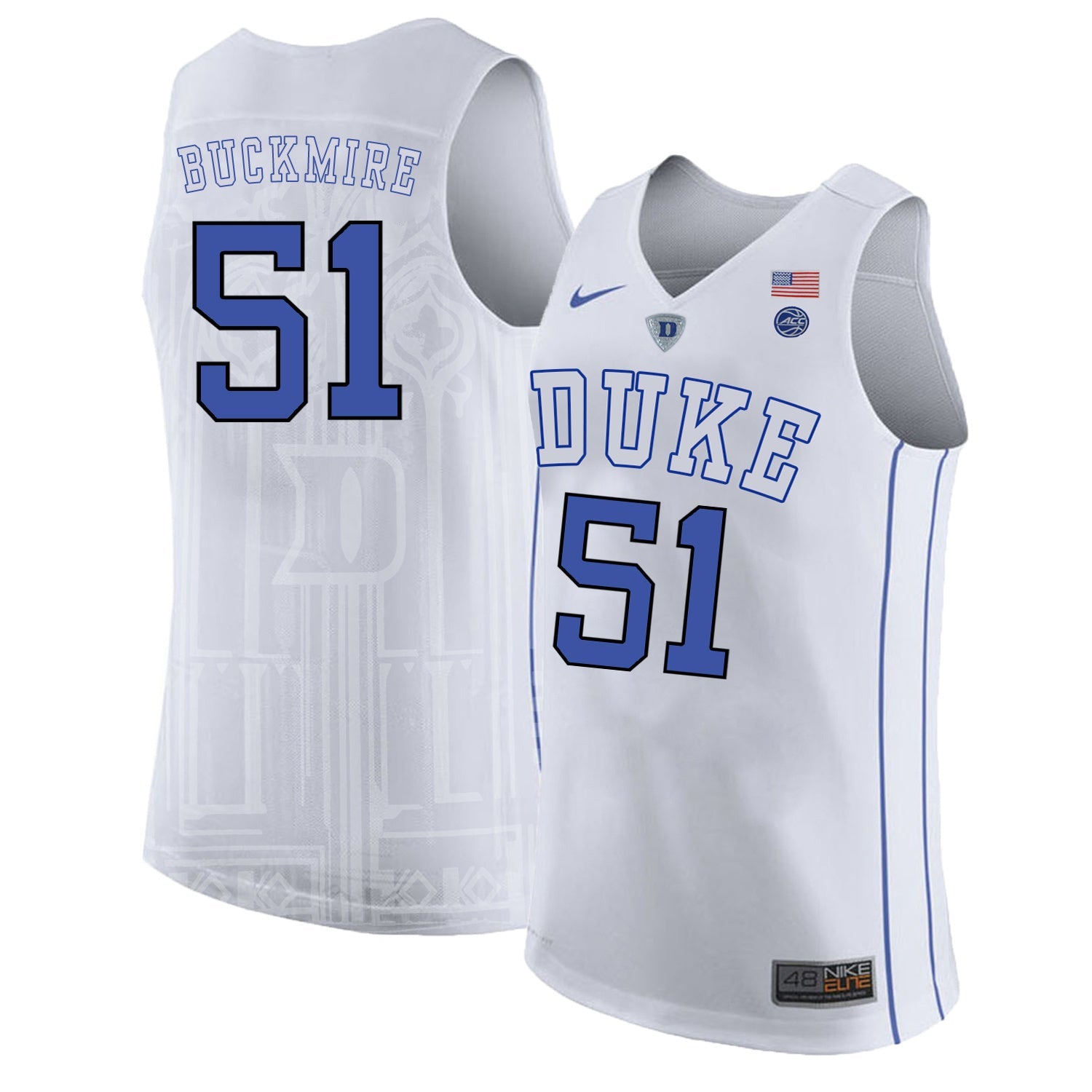 DUKE Mike Buckmire 51 White College Football Jersey football jersey product view 1