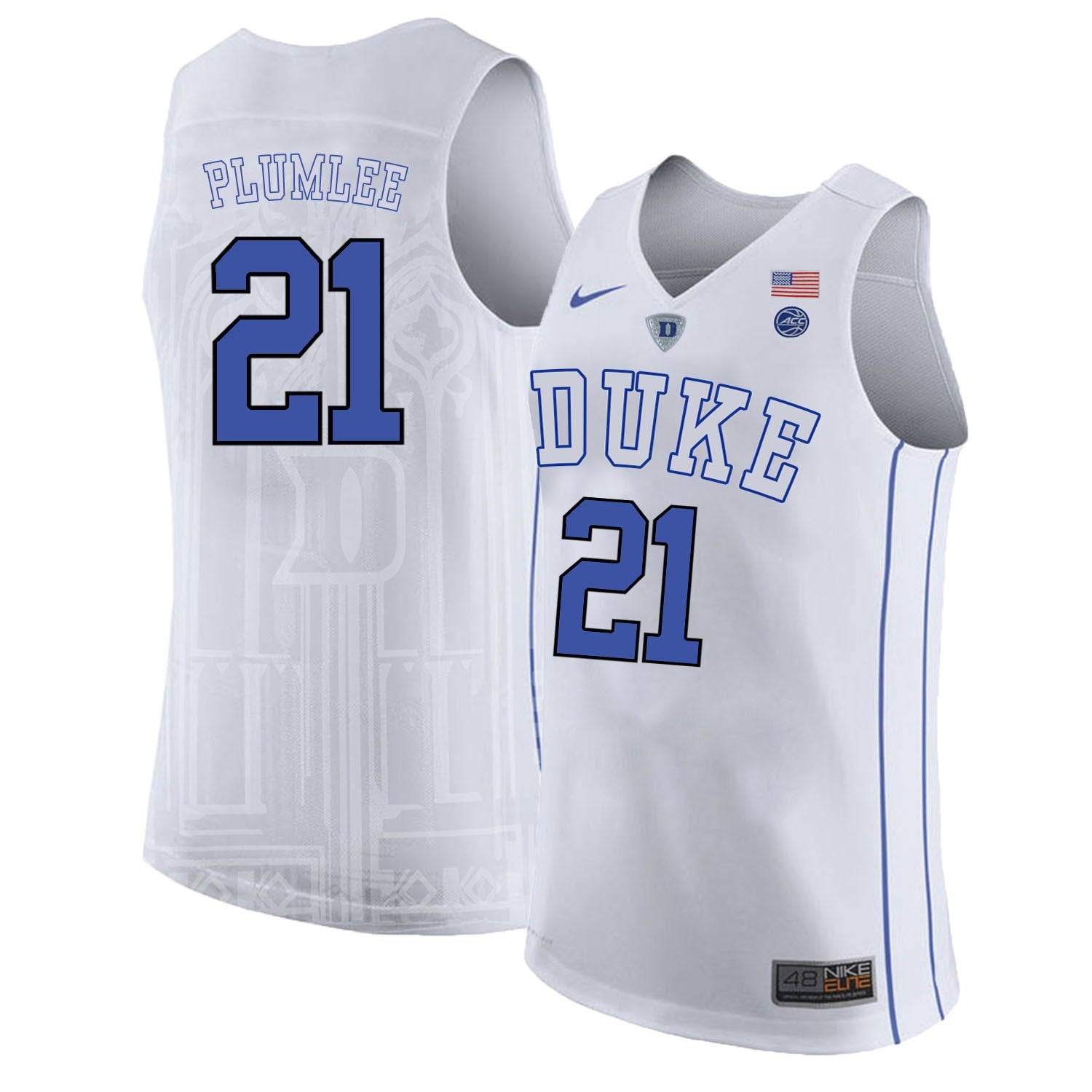 DUKE Miles Plumlee 21 White College Football Jersey football jersey product view 1