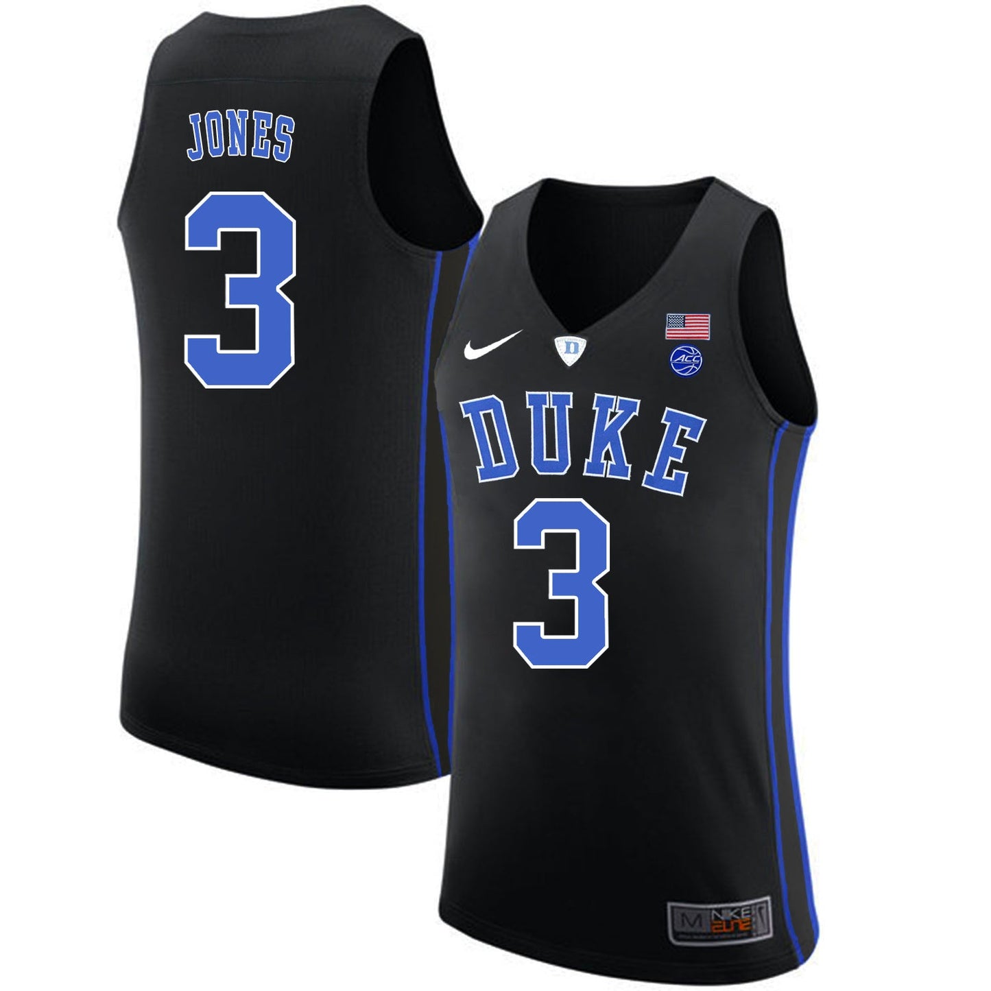 DUKE Tre Jones 3 Black College Football Jersey football jersey product view 1