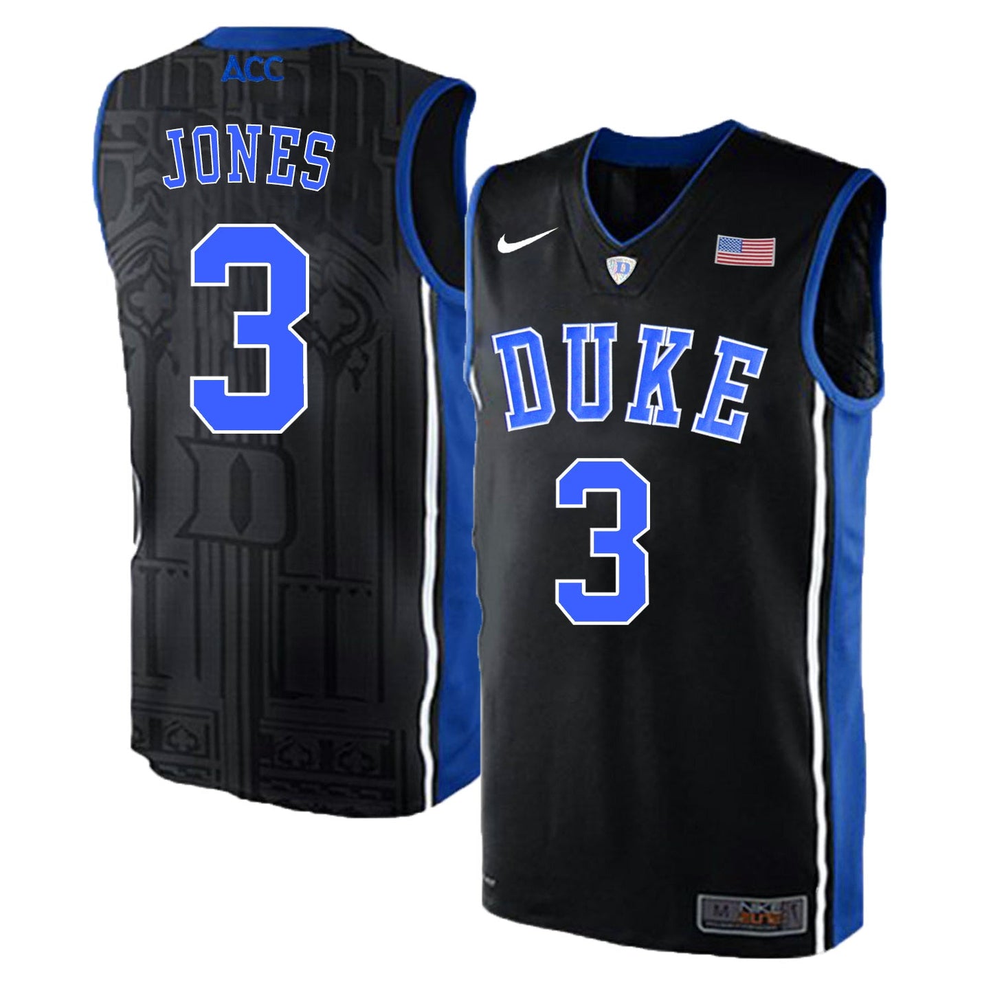 DUKE Tre Jones 3 Black Elite College Football Jersey football jersey product view 1