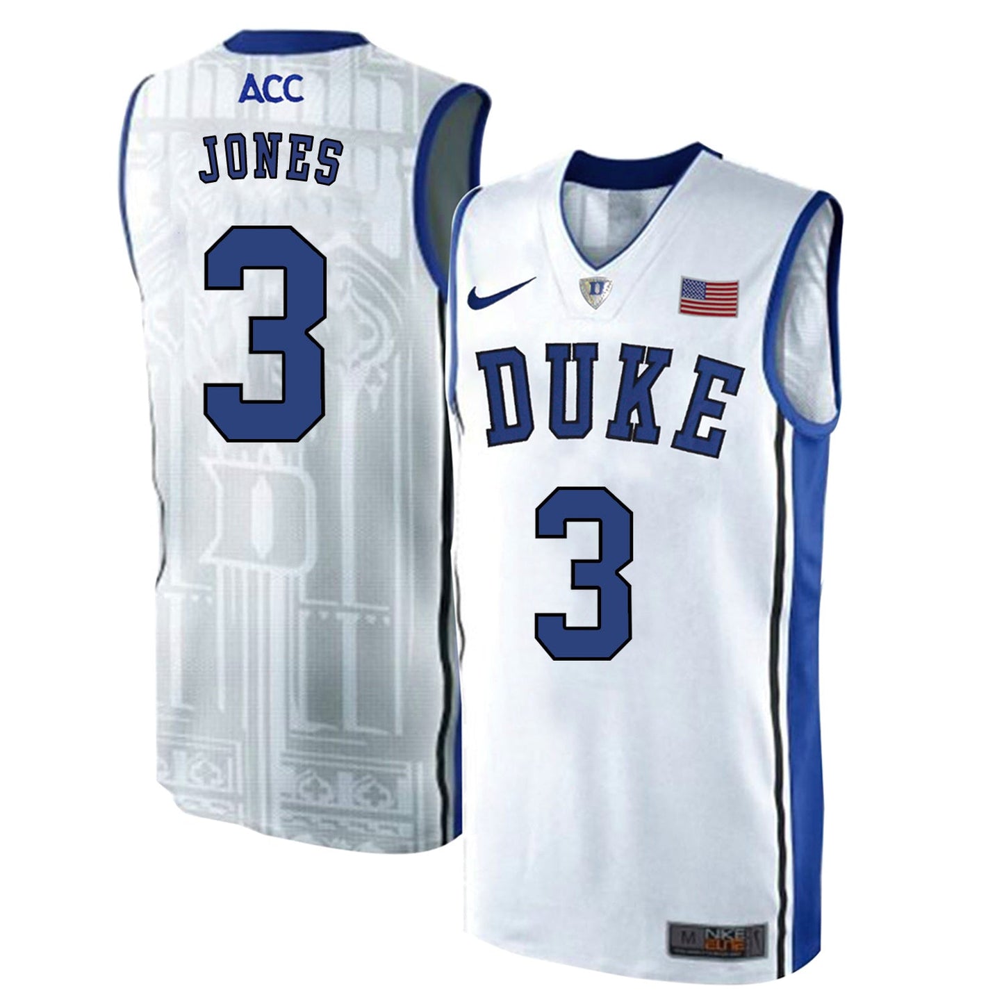 DUKE Tre Jones 3 White Elite College Football Jersey football jersey product view 1