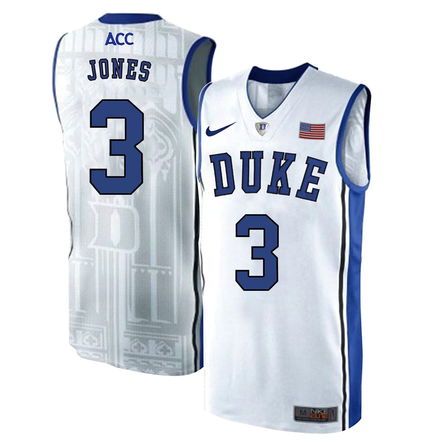 DUKE Tre Jones 3 White Elite College Football Jersey football jersey product view 1