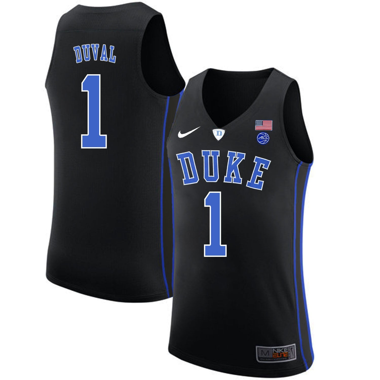 DUKE Trevon Duval 1 Black College Football Jersey football jersey product view 1