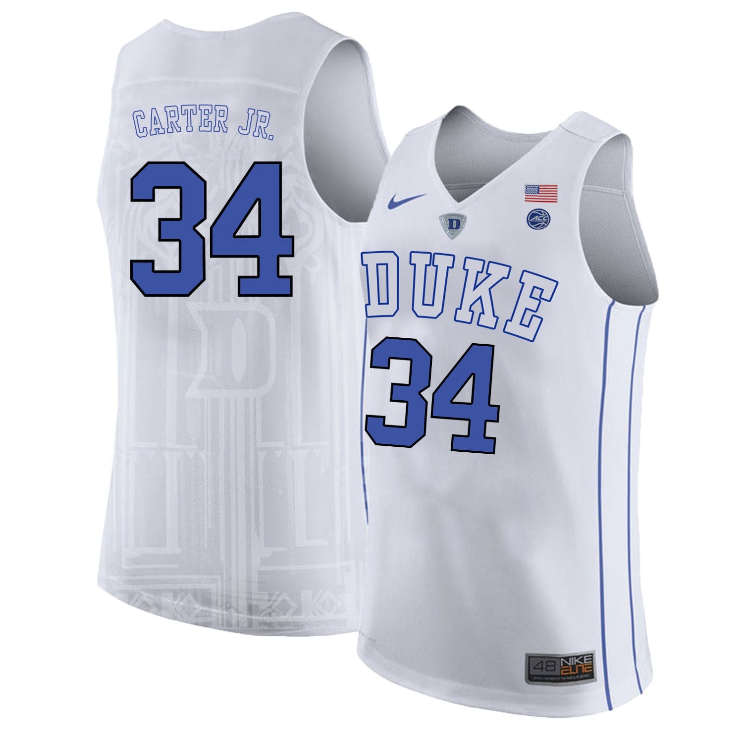 DUKE Wendell Carter Jr. 34 White College Football Jersey football jersey product view 1