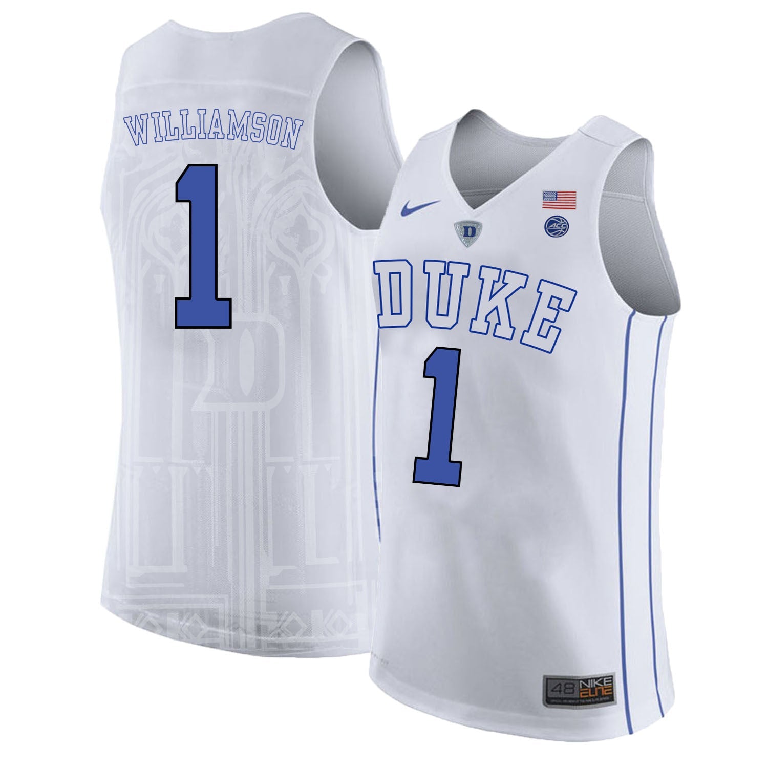 DUKE Zion Williamson 1 White College Football Jersey football jersey product view 1