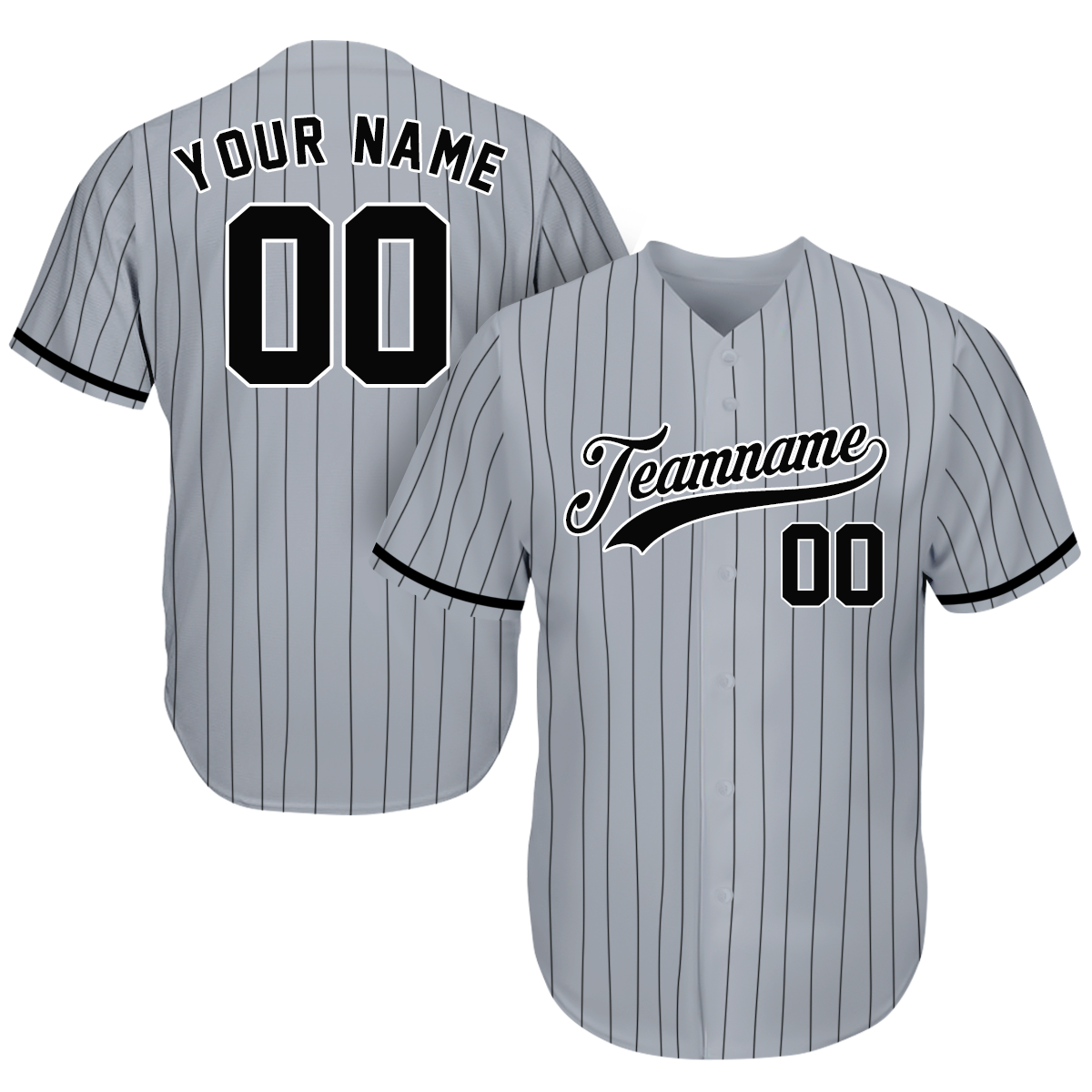 Custom Jersey Baseball - Gift Ideas For Baseball Fans - Pinstripe Gray Black - Father's Day Gifts Baseball baseball jersey product view 1