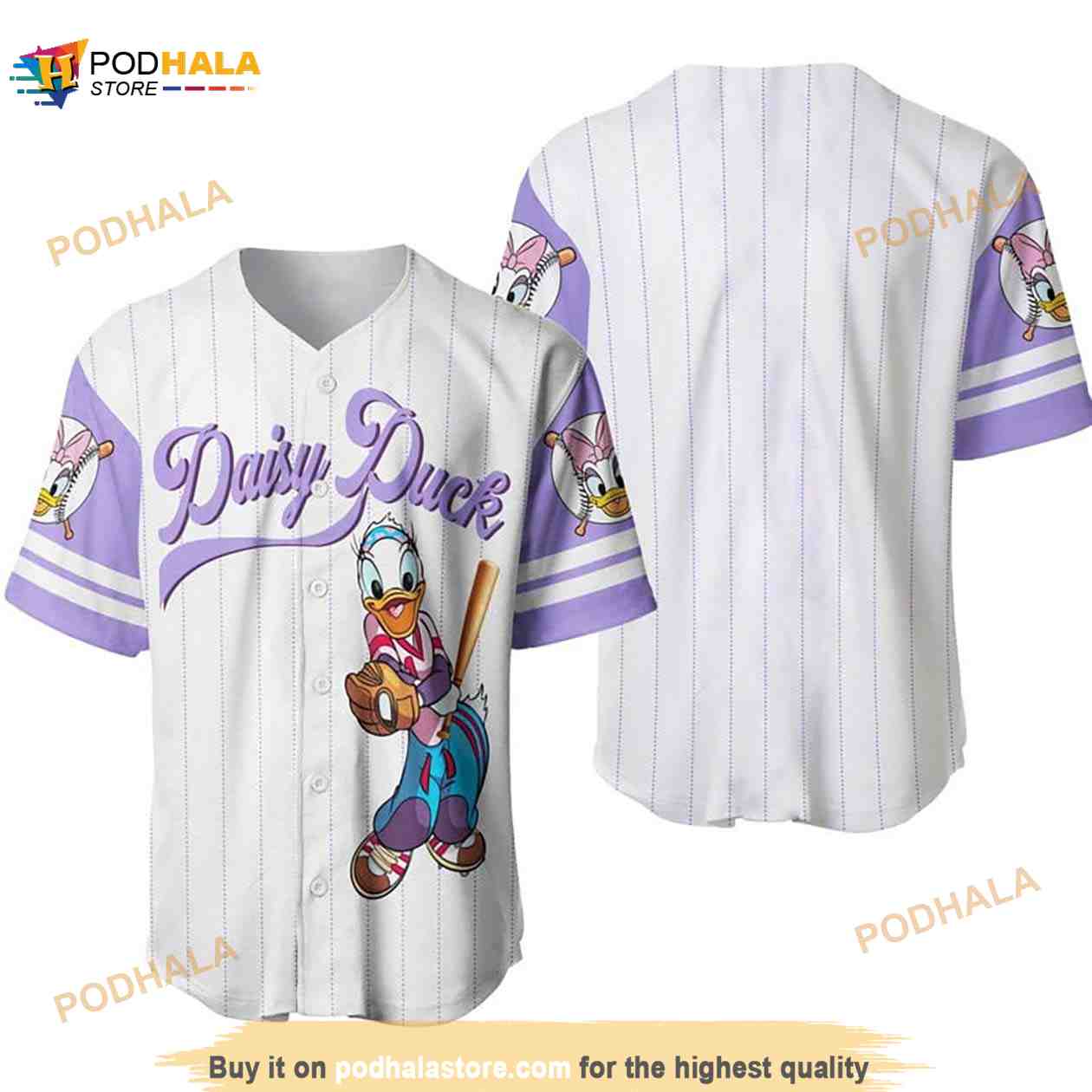 Daisy Duck All Over Print Pinstripe 3D Baseball Jersey baseball jersey product view 1