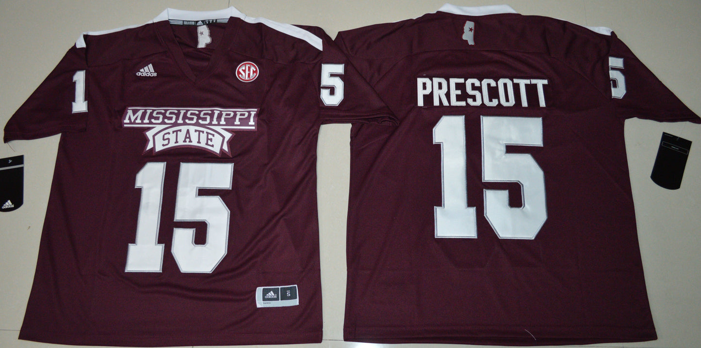 Dak Prescott 15 Burgundy College Football Jersey football jersey product view 1
