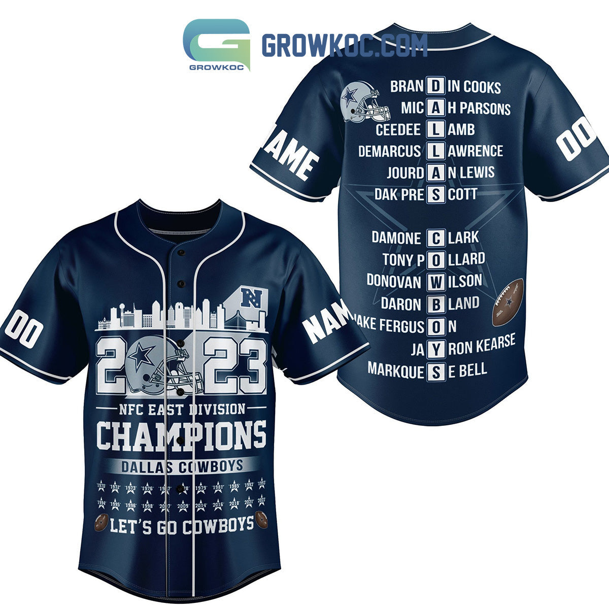 Dallas Cowboys 2023 NFC East Division Champion Fan Personalized Baseball Jersey baseball jersey product view 1