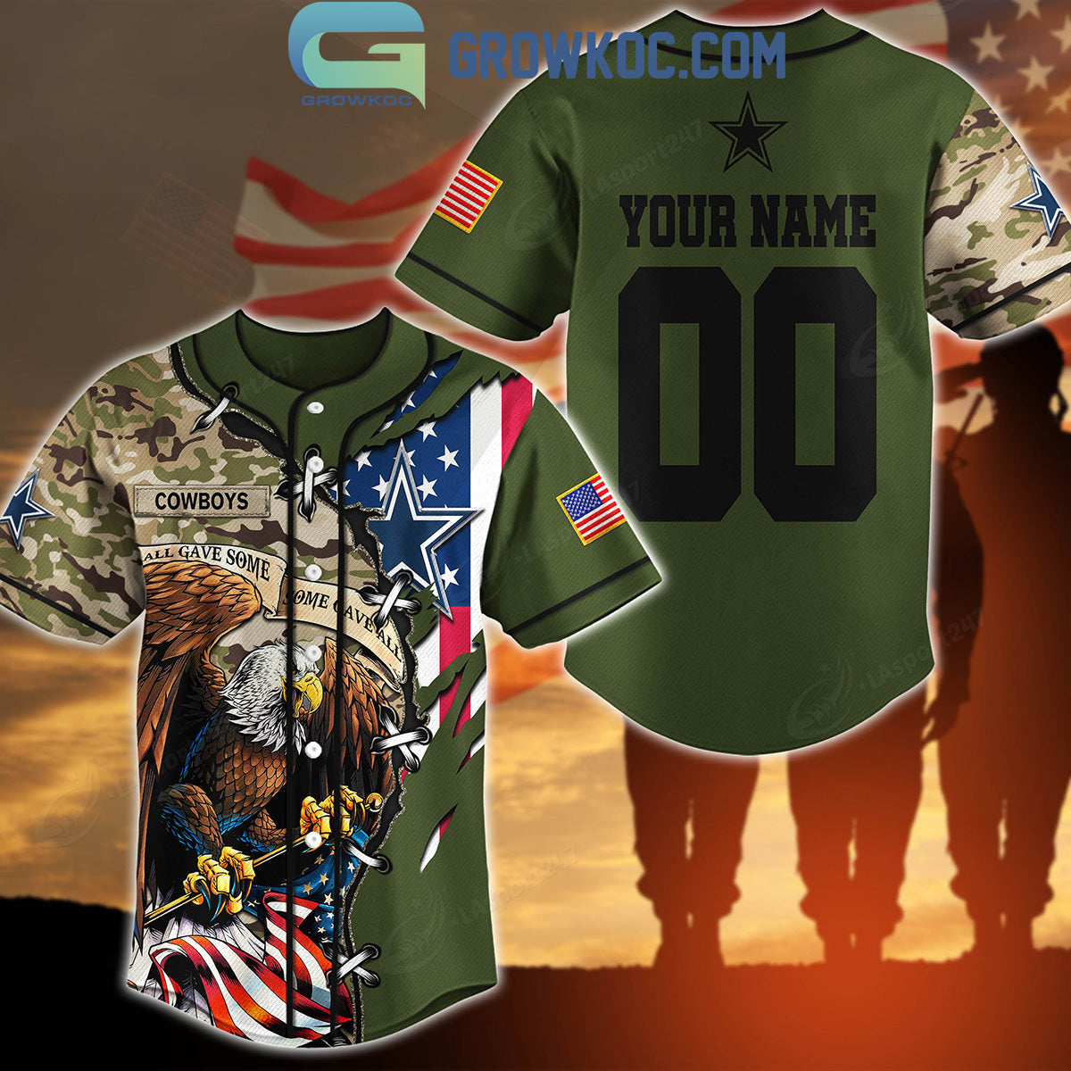 Dallas Cowboys Veteran Proud Of America Personalized Baseball Jersey baseball jersey product view 1