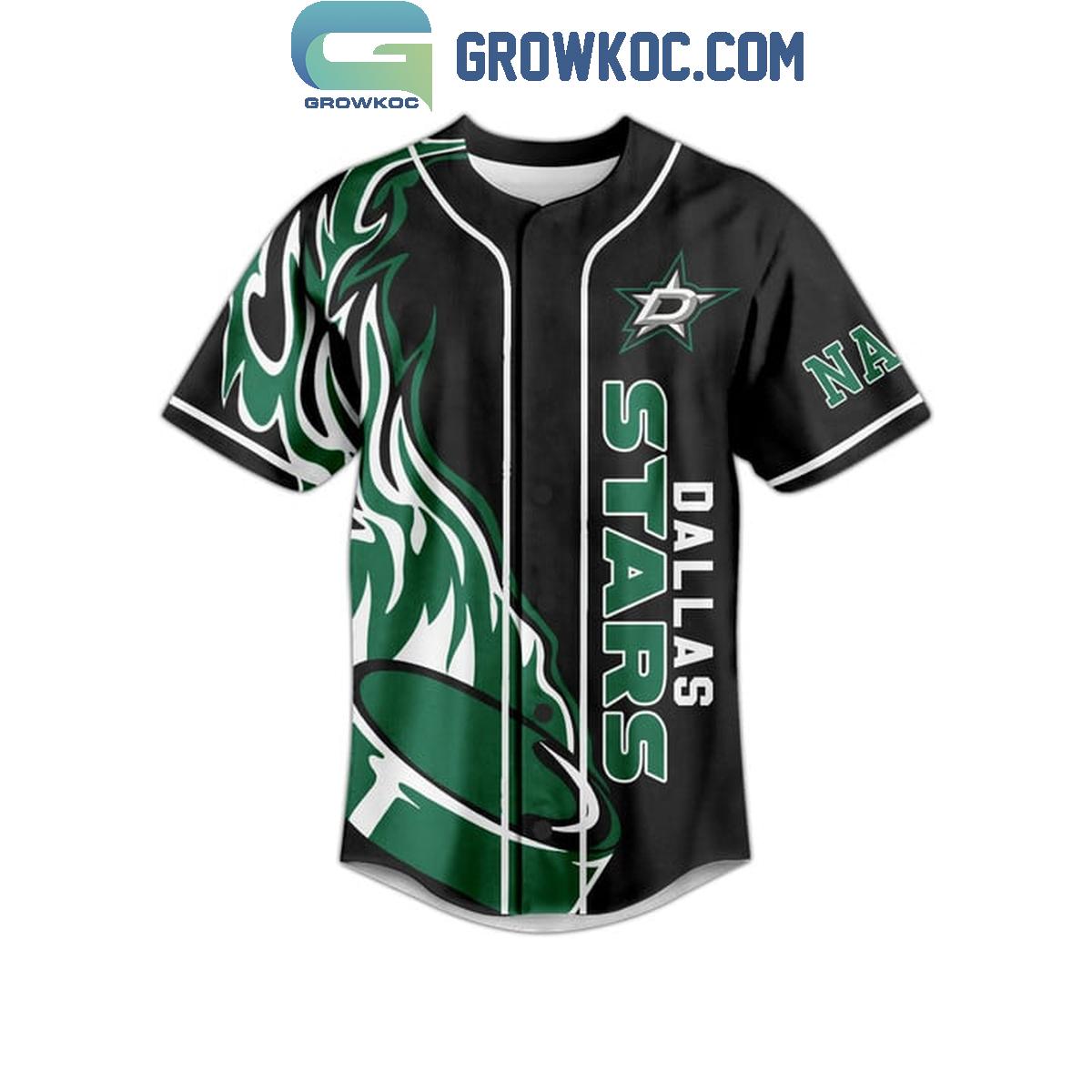 Dallas Stars Victory Rising Flame Personalized Baseball Jersey baseball jersey product view 2