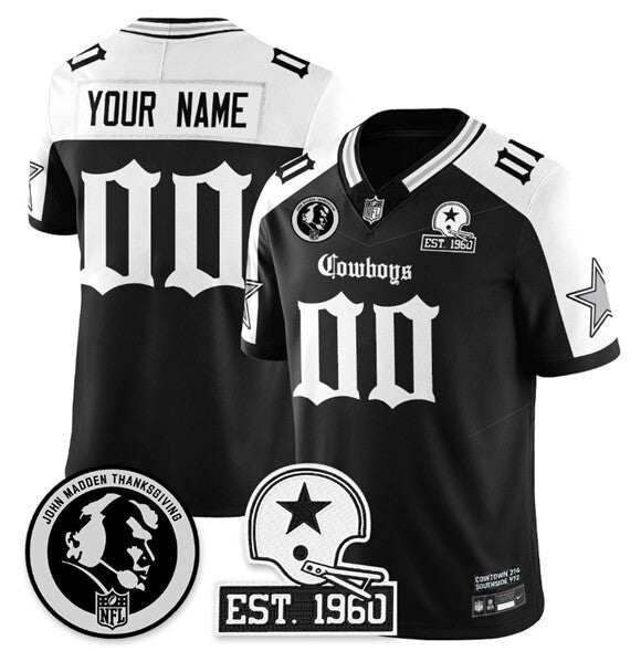 Dallas Cowboys Active Player Custom Black White 2025 F.U.S.E. With John Madden Football Jersey football jersey product view 1