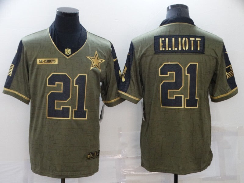 Dallas Cowboys #21 Ezekiel Elliott 21 Salute Gold Text 5912 Football Jersey football jersey product view 1