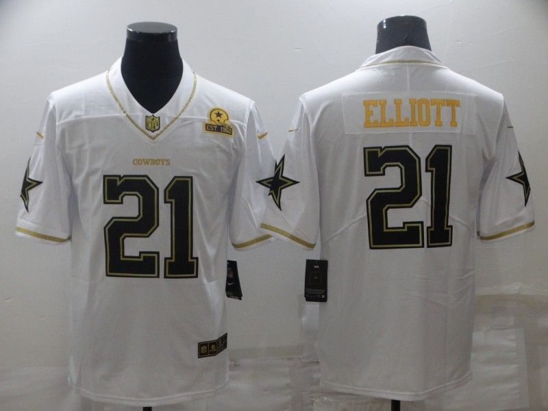 Dallas Cowboys #21 Ezekiel Elliott White Retro Gold 158 Football Jersey football jersey product view 1