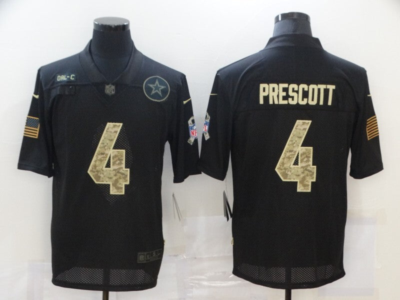 Dallas Cowboys #4 Dak Prescott 20 Salute Camo Text 590 Football Jersey football jersey product view 1