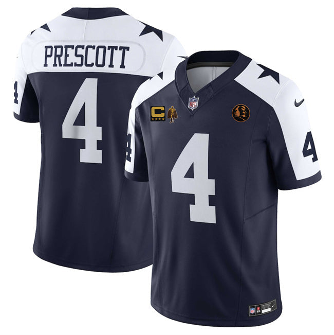 Dallas Cowboys #4 Dak Prescott Navy 2025 F.U.S.E. With John Madden Patch, Walter Football Jersey football jersey product view 1