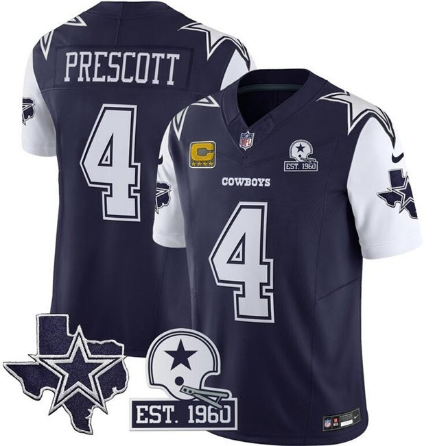 Dallas Cowboys #4 Dak Prescott Navy F.U.S.E. With Established In 1960 Patch And 4 Football Jersey football jersey product view 1