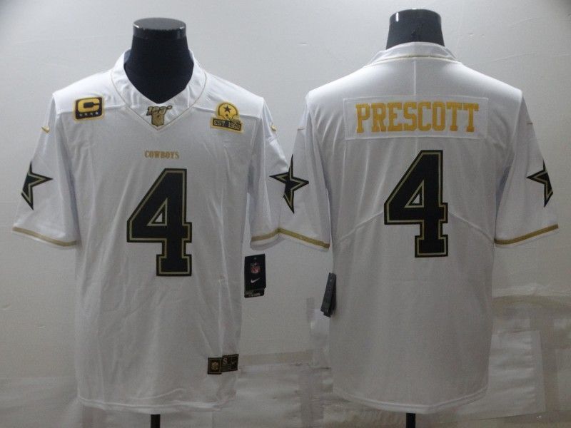 Dallas Cowboys #4 Dak Prescott White Retro Gold 153 Football Jersey football jersey product view 1