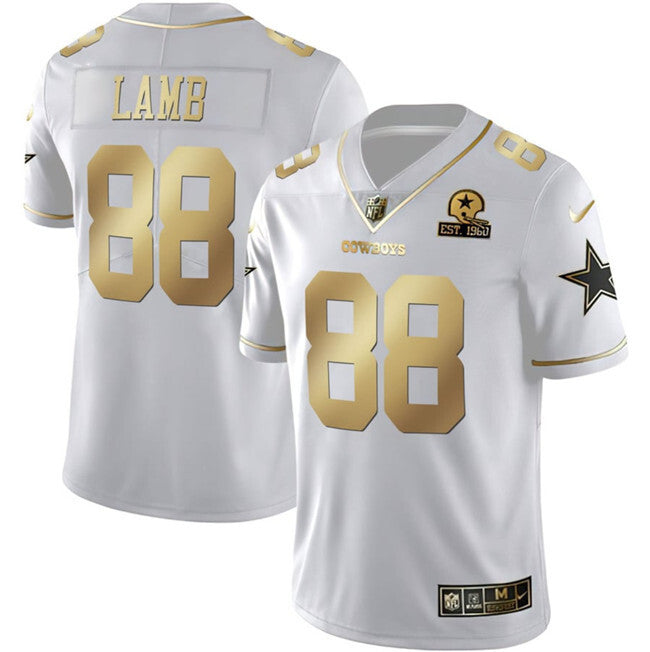 Dallas Cowboys #88 CeeDee Lamb White Gold With Established In 1960 Patch Vapor Style 1 Football Jersey football jersey product view 1