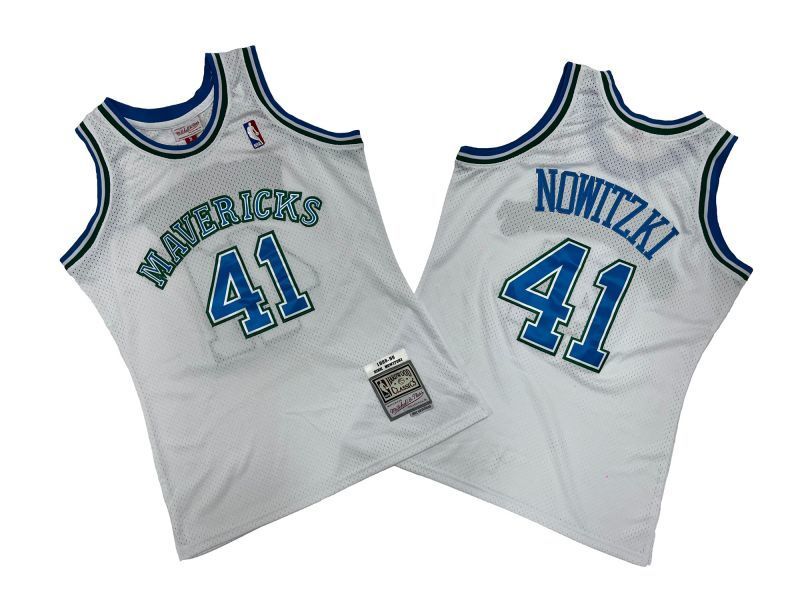 Dallas Mavericks #41 Dirk Nowitzki Mavericks 41 # White 98-99 Season Mitchell Retro Jersey --._[1] basketball jersey product view 1