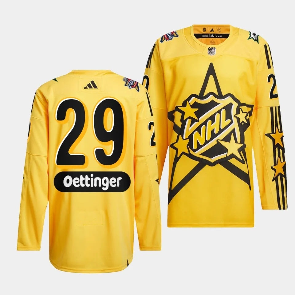 Dallas Stars #29 Jake Oettinger 2024 NHL All-Star Yellow Jersey Style 1 Hockey Jersey hockey jersey product view 1