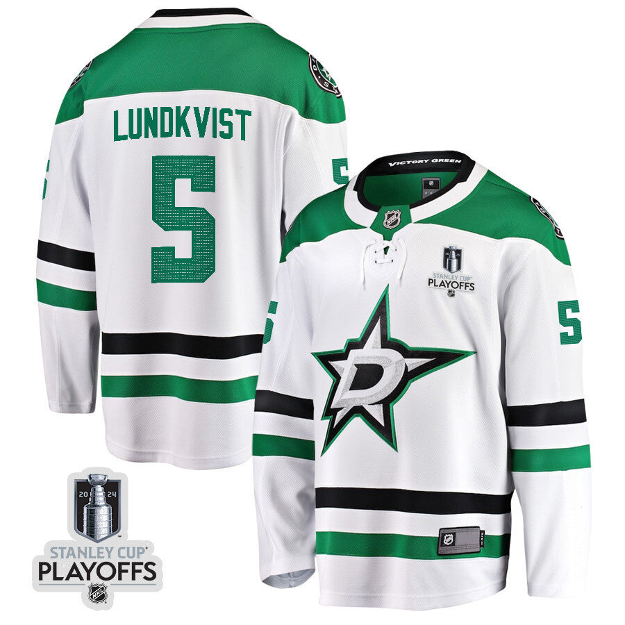 Dallas Stars #5 Nils Lundkvist 2024 NHL Playoffs Patch Away Breakaway Jersey Hockey Jersey hockey jersey product view 1