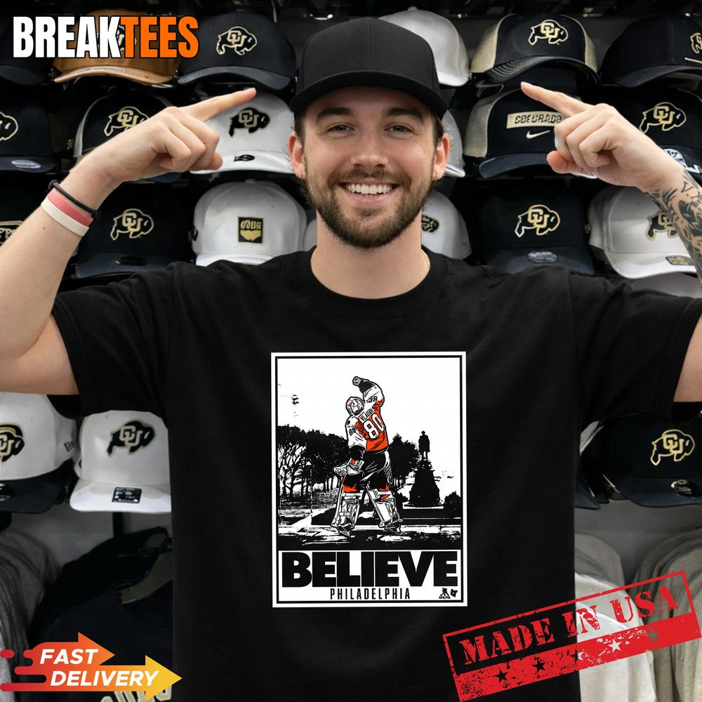 Dan Vladar Believe Poster Philadelphia Hockey Shirt Unisex T-shirt, Sweatshirt, Hoodie, Long Sleeve Tee - T-Shirt, Sweatshirt, Hoodie