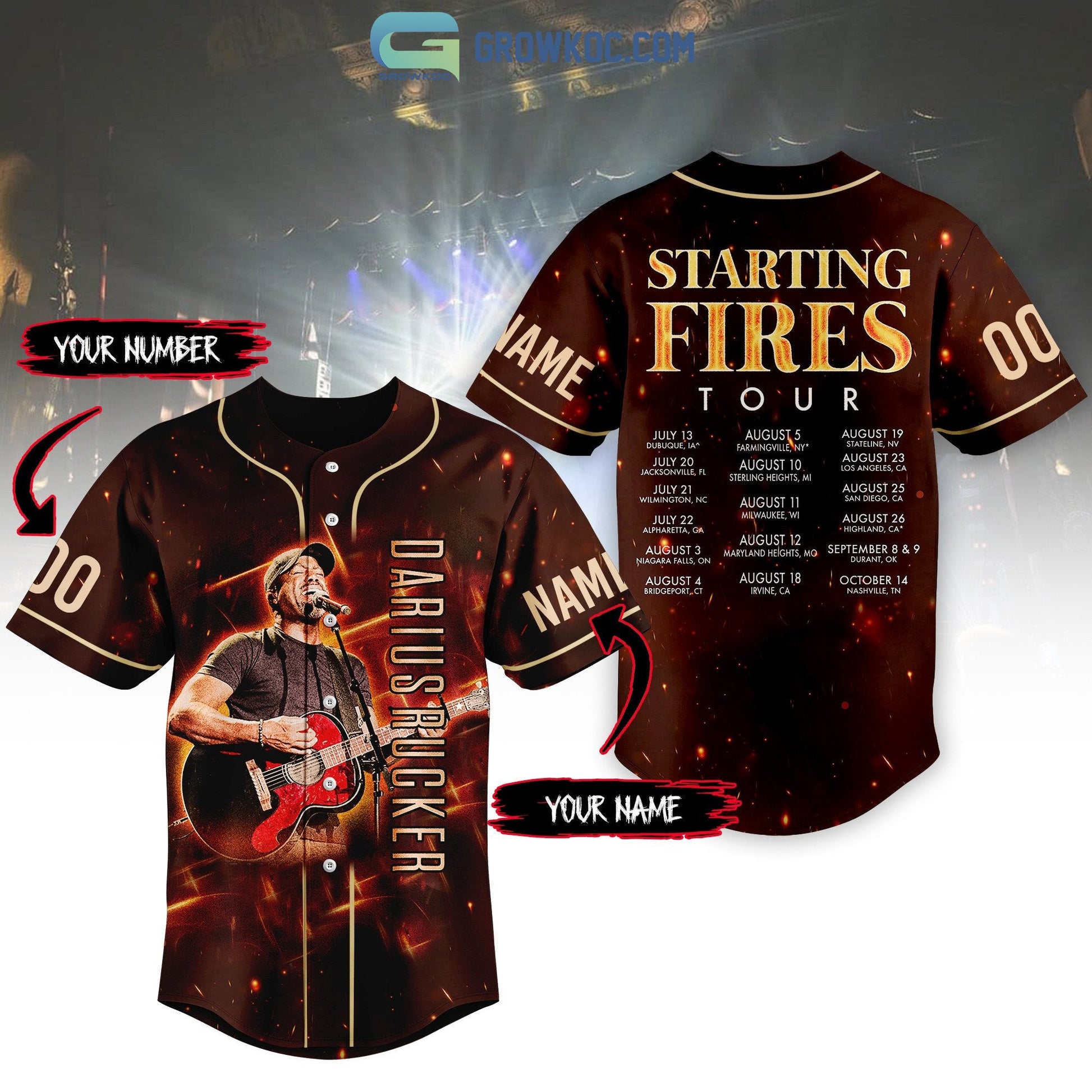 Darius Rucker Starting Fires Tour Personalized Baseball Jersey baseball jersey product view 1