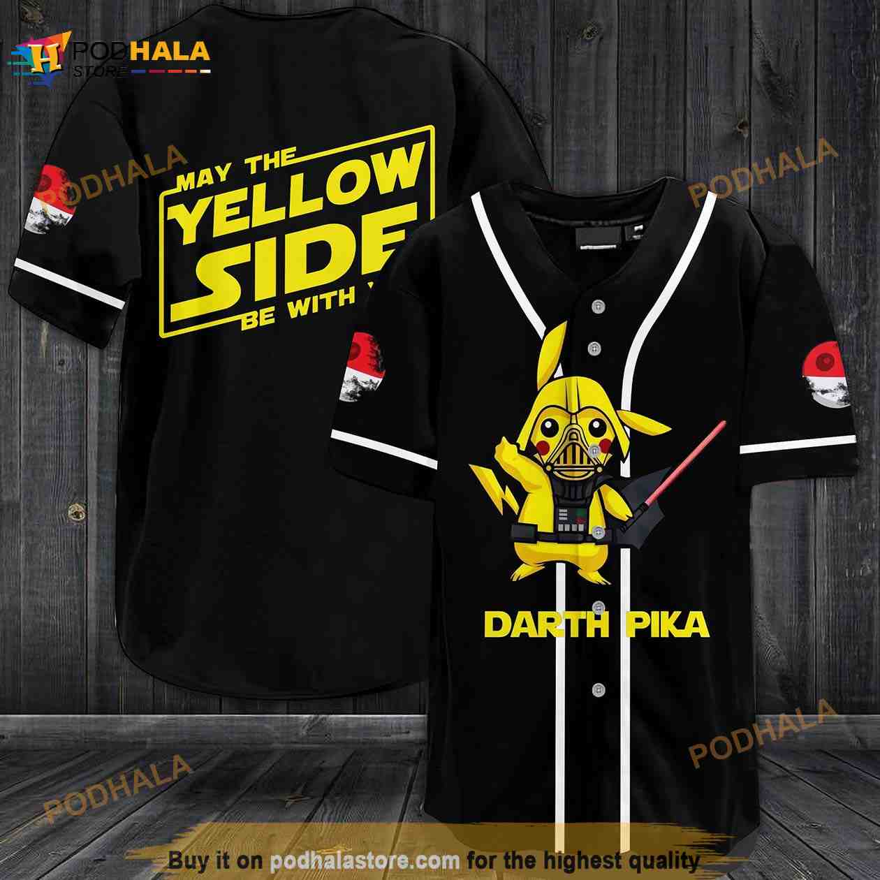 Darth Pika May The Yellow Side Be With You 3D Baseball Jersey baseball jersey product view 1