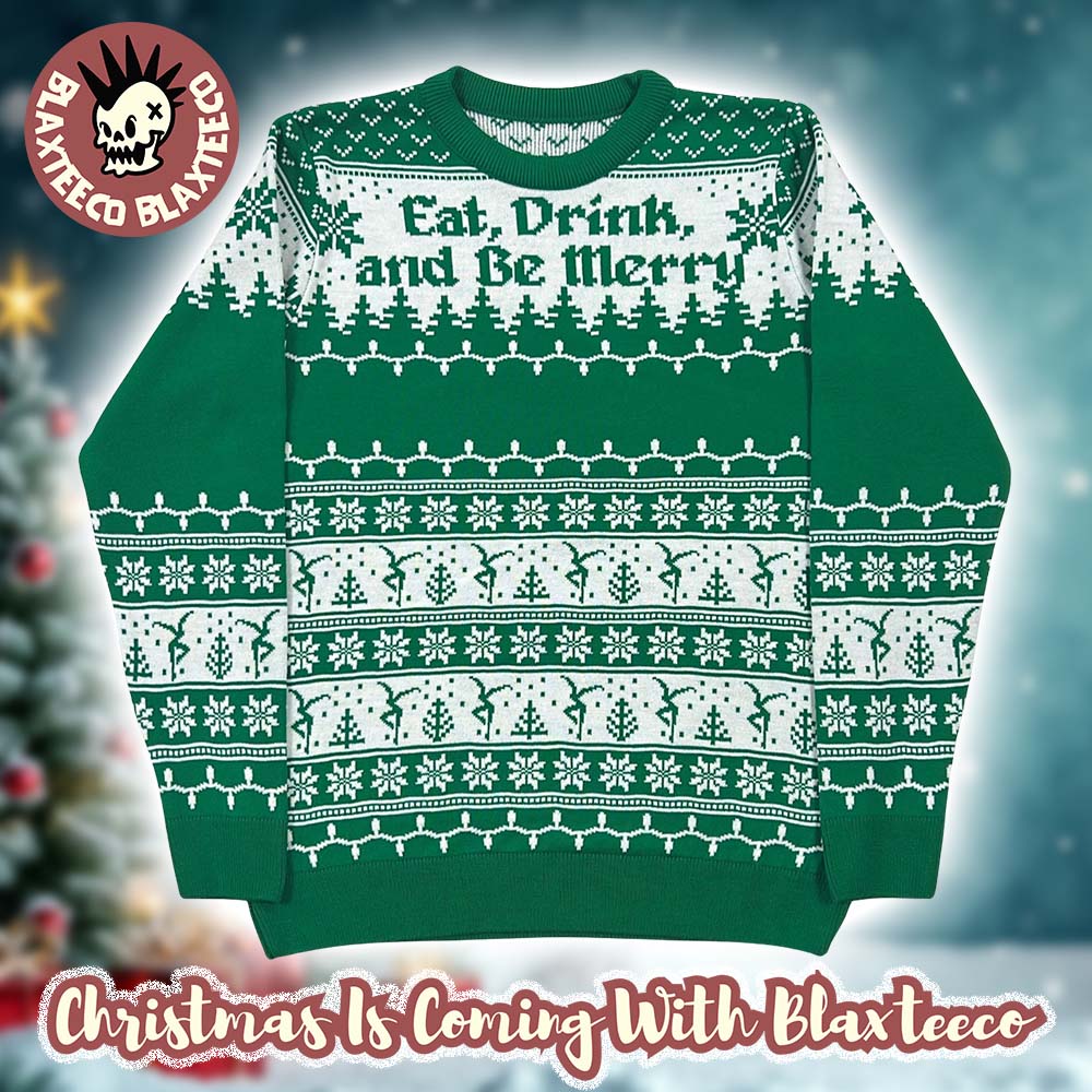 Dave Matthews Band Eat Drink And Be Merry Christmas Knitted Green Ugly Christmas Sweater Unisex T-shirt, Sweatshirt, Hoodie, Long Sleeve Tee - T-Shirt, Sweatshirt, Hoodie