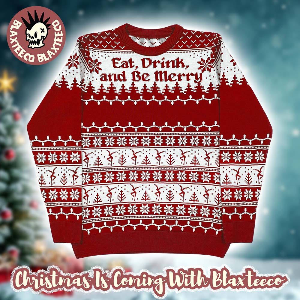 Dave Matthews Band Eat Drink And Be Merry Christmas Knitted Red Ugly Christmas Sweater Unisex T-shirt, Sweatshirt, Hoodie, Long Sleeve Tee - T-Shirt, Sweatshirt, Hoodie