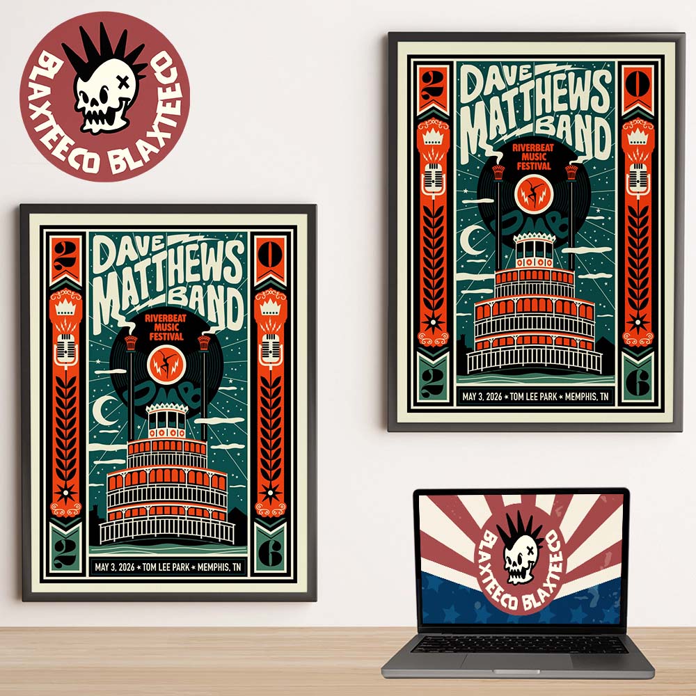 Dave Matthews Band Riverbeat Music Festival 2026 Gig Poster In Memphis Tennessee At Tom Lee Park On May 3 2026 Poster Canvas - T-Shirt, Sweatshirt, Hoodie