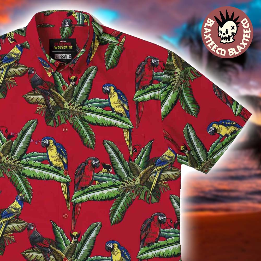 Deadpool And Wolverine RSVLTS Bubs of a Feather Parrot Button Short Sleeve Hawaiian Shirt Unisex T-shirt, Sweatshirt, Hoodie, Long Sleeve Tee - T-Shirt, Sweatshirt, Hoodie
