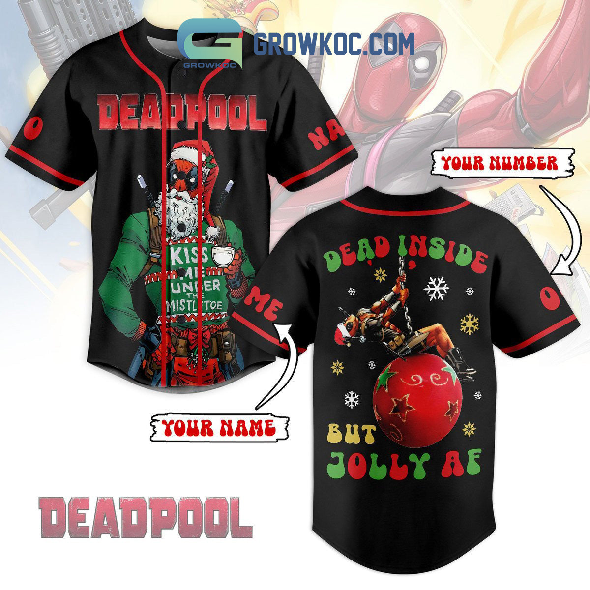 Deadpool Dead Inside But Jolly AF Personalized Baseball Jersey baseball jersey product view 1