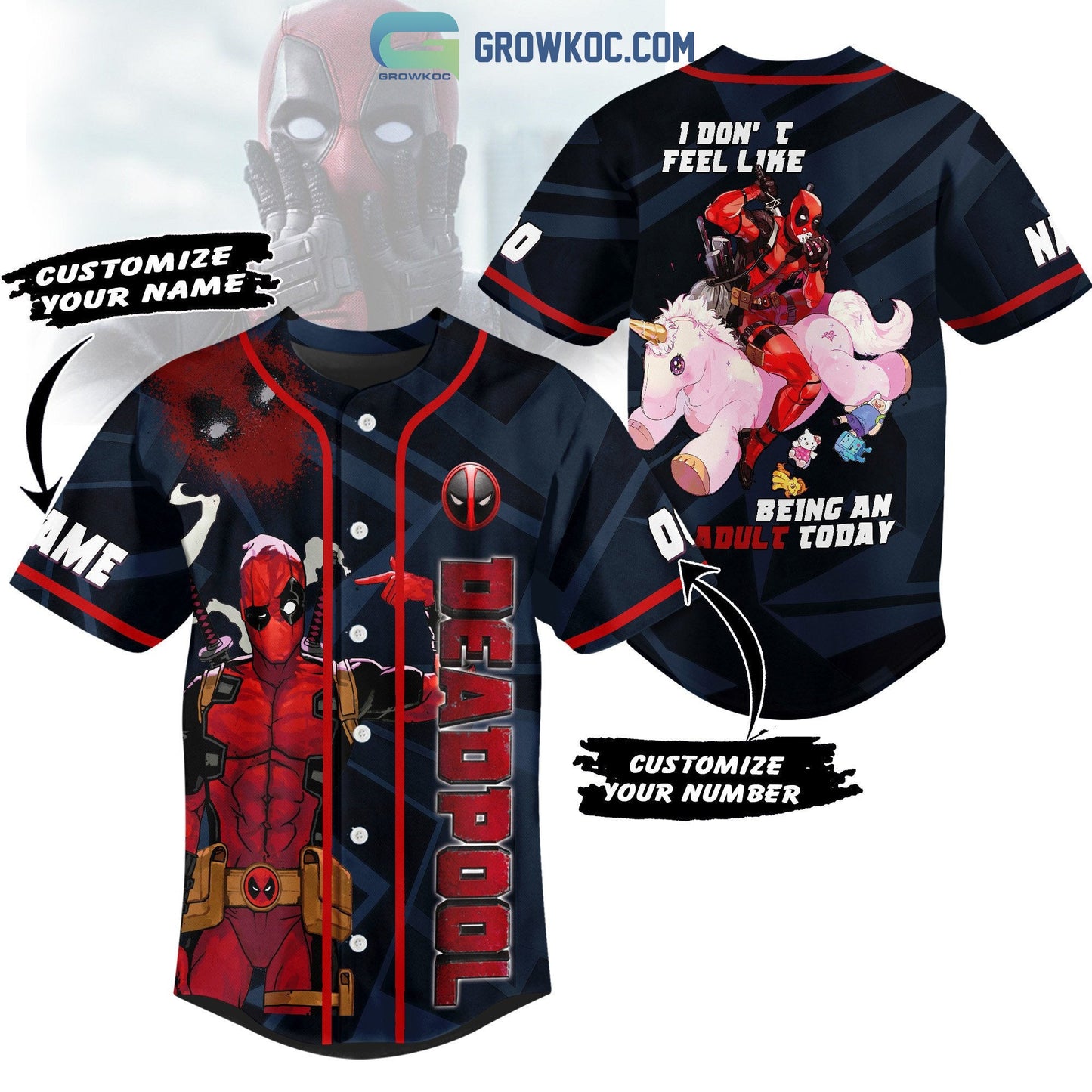 Deadpool I Don’t Feel Like Being An Adult Today Personalized Baseball Jersey baseball jersey product view 1