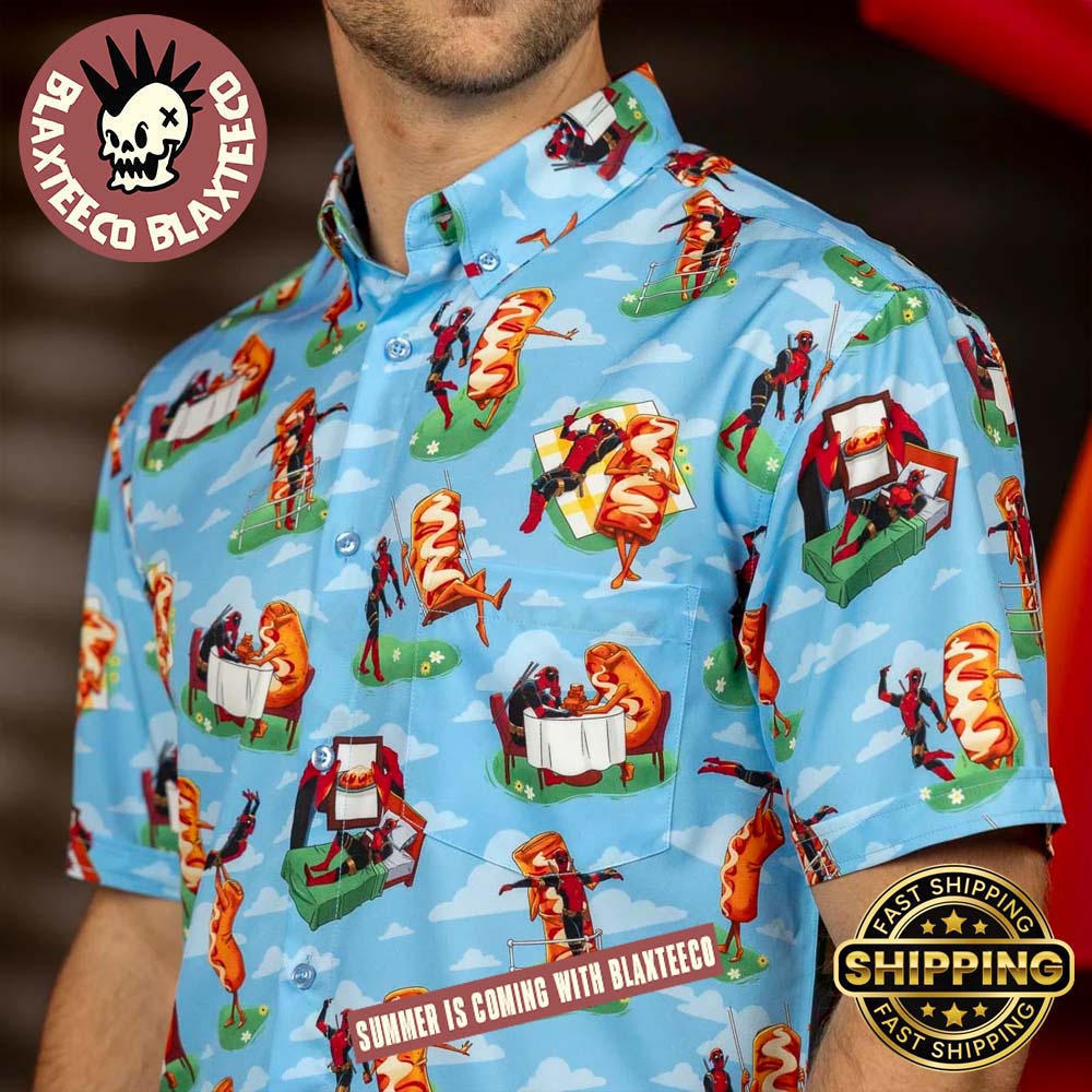 Deadpool RSVLTS Chimichanga Dreams Button Short Sleeve Hawaiian Shirt Unisex T-shirt, Sweatshirt, Hoodie, Long Sleeve Tee - T-Shirt, Sweatshirt, Hoodie