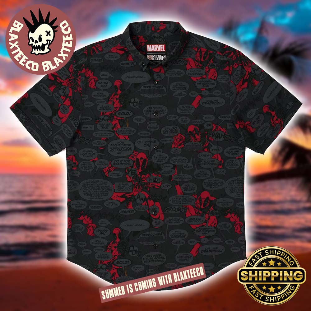 Deadpool RSVLTS Merc With A Mouth Button Short Sleeve Hawaiian Shirt Unisex T-shirt, Sweatshirt, Hoodie, Long Sleeve Tee - T-Shirt, Sweatshirt, Hoodie