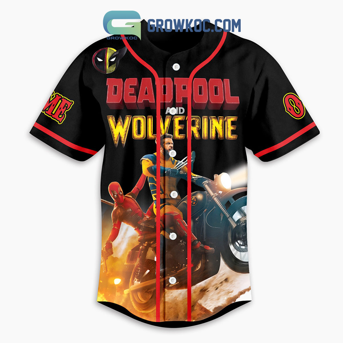 Deadpool Wolverine It’s Hero Time Personalized Baseball Jersey baseball jersey product view 2
