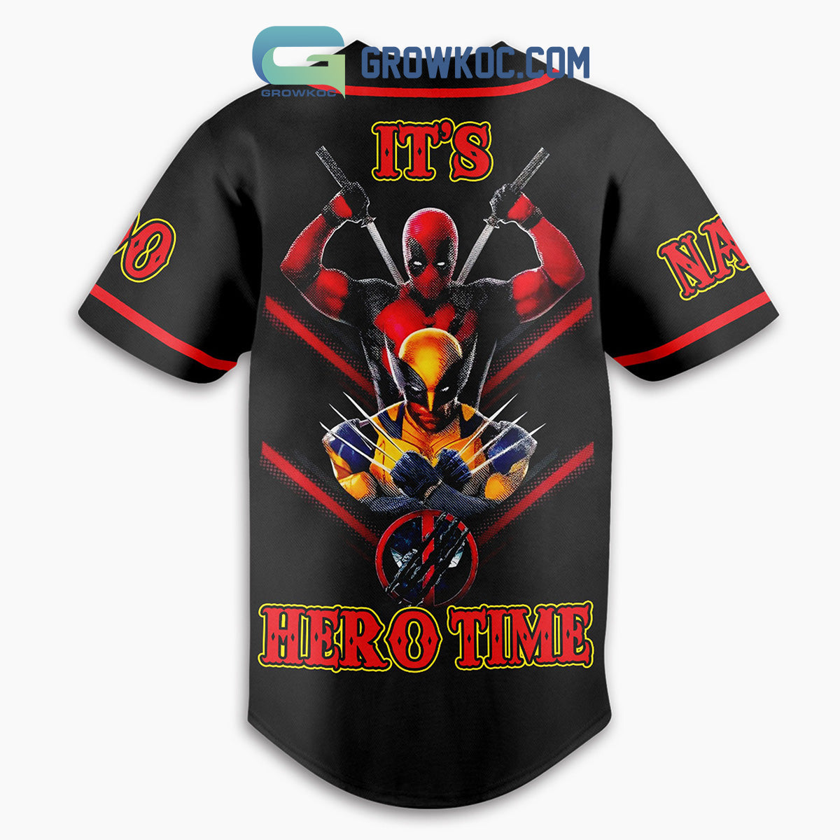 Deadpool Wolverine It’s Hero Time Personalized Baseball Jersey baseball jersey product view 3