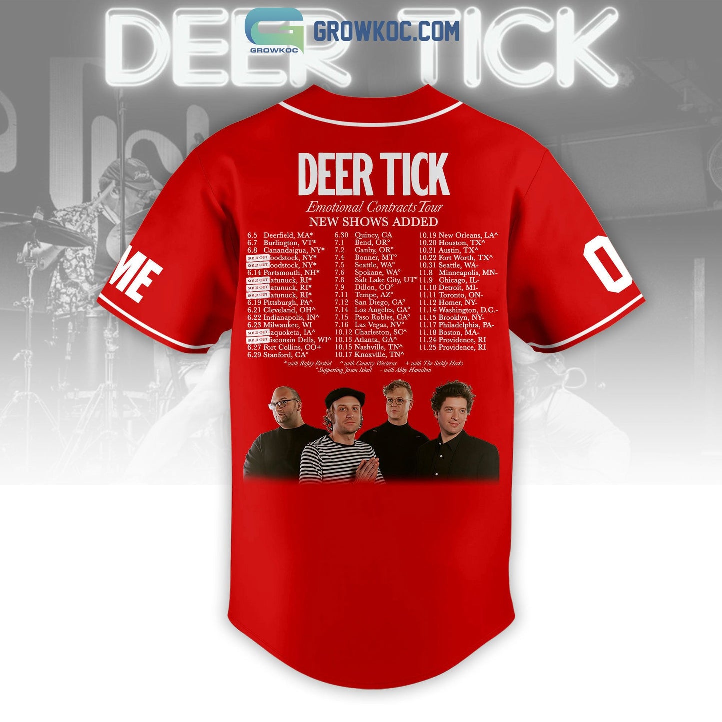 Deer Tick Emotional Contracts Tour Personalized Red Design Baseball Jersey baseball jersey product view 3
